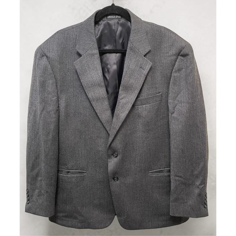 Gray Men's Suit Jacket J.G. Hook Blazer Sport Coat Herringbone 46R Lambs Wool